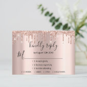 RSVP Rose Bruiloft Glitter Bruidsmeisjes VIP Drips Kaartje (Staand voorkant)