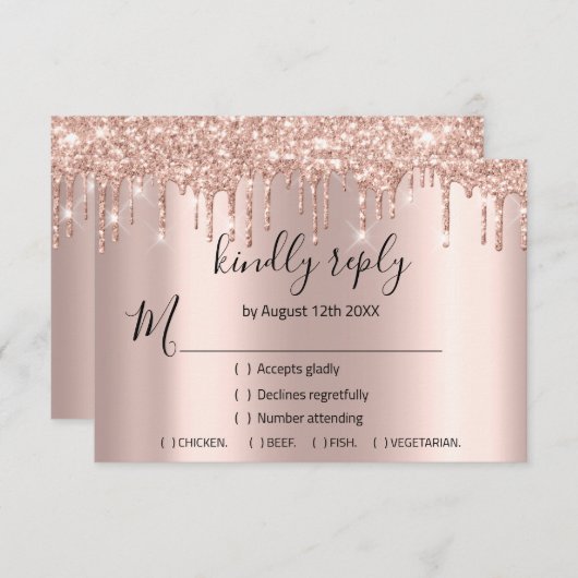 RSVP Rose Trouw Glitter Bruidsfeest VIP Drips (Voorkant / Achterkant)