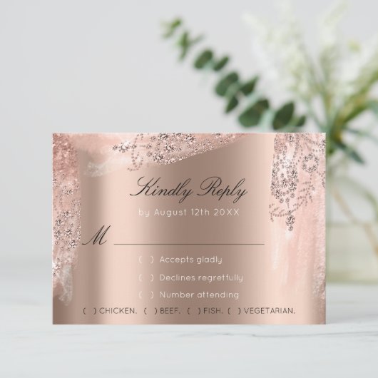 RSVP Rose Weddin Glitter Bruidsdouche Zwarte Jurk Kaartje (Staand voorkant)