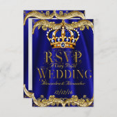 RSVP Royal Blue Navy Wedding Gold Crown (Voorkant / Achterkant)
