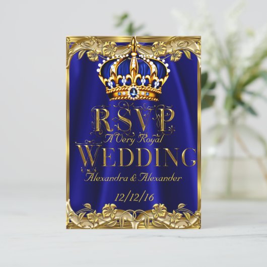 RSVP Royal Blue Navy Wedding Gold Crown 3 (Staand voorkant)