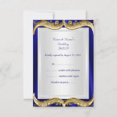 RSVP Royal Blue Navy Wedding Gold Crown Kaartje (Achterkant)