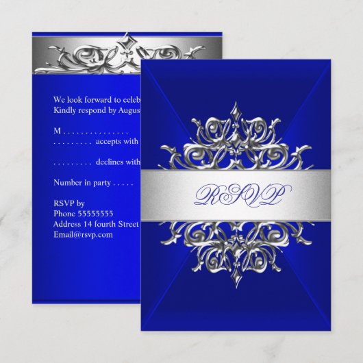 RSVP Royal Blue op Zilveren Verjaardagsfeest (Voorkant / Achterkant)