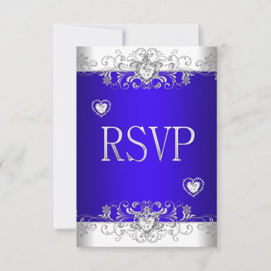 RSVP Royal Blue Wedding White Diamond Hearts (Voorkant)