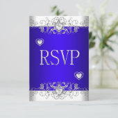 RSVP Royal Blue Wedding White Diamond Hearts (Staand voorkant)