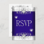 RSVP Royal Blue Wedding White Diamond Hearts 2 (Voorkant / Achterkant)