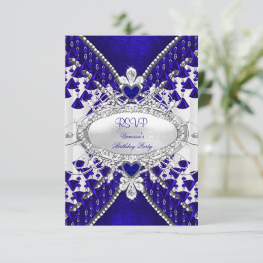 RSVP Royal Blue White Heart Diamond (Staand voorkant)