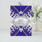 RSVP Royal Blue White Heart Diamond Kaartje (Staand voorkant)