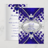 RSVP Royal Blue White Heart Diamond Kaartje (Voorkant / Achterkant)