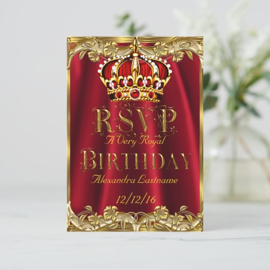 RSVP Royal Red Birthday Party Gold Crown (Staand voorkant)