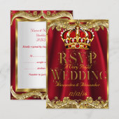 RSVP Royal Red Wedding Gold Crown Kaartje (Voorkant / Achterkant)