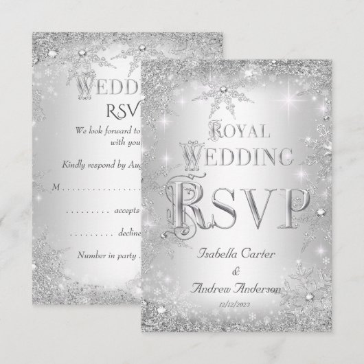 RSVP Royal Wedding Silver Winter Wonderland Crown Kaartje (Voorkant / Achterkant)