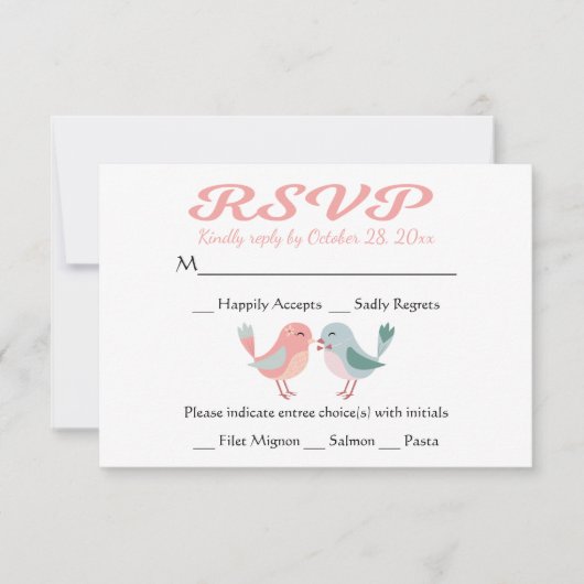 RSVP Roze & Blauwe Lovebirds Wedding Party (Voorkant)