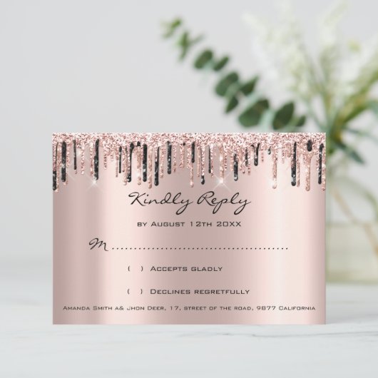 RSVP Roze Drips Glitter Bruidsmeisjes Bruiloft (Staand voorkant)