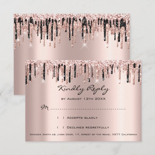 RSVP Roze Drips Glitter Bruidsmeisjes Bruiloft (Voorkant / Achterkant)