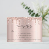 RSVP Roze Drips Glitter Bruidsmeisjes Bruiloft Kaartje (Staand voorkant)