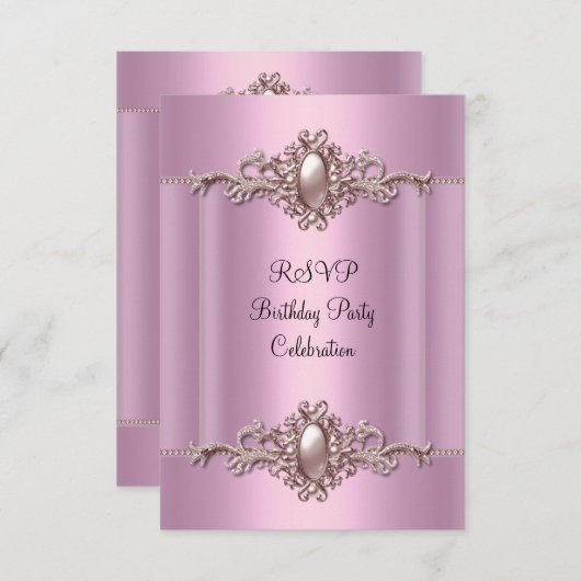 RSVP Roze Elegante Verjaardag Parel (Voorkant / Achterkant)