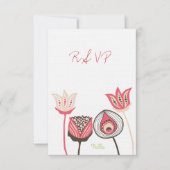 RSVP Roze en Groene Floral Blooms Weddenskaart (Voorkant)
