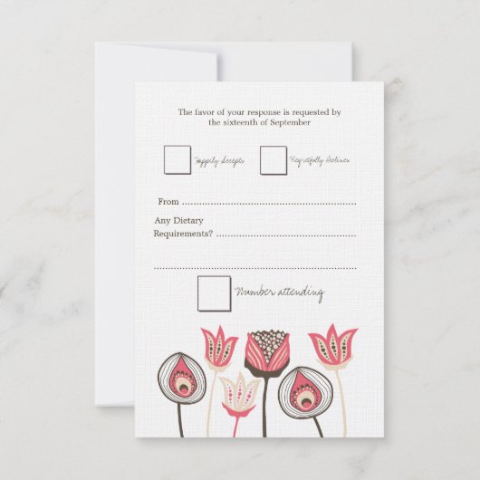 RSVP Roze en Groene Floral Blooms Weddenskaart (Achterkant)