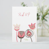RSVP Roze en Groene Floral Blooms Weddenskaart (Staand voorkant)