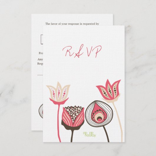 RSVP Roze en Groene Floral Blooms Weddenskaart (Voorkant / Achterkant)