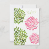 RSVP Roze en Groene Floral Blooms Weddenskaart (Voorkant)