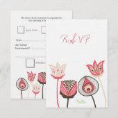 RSVP Roze en Groene Floral Blooms Weddenskaart Kaartje (Voorkant / Achterkant)