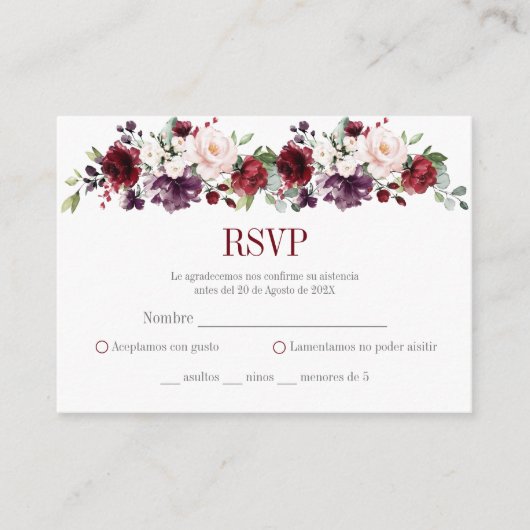 RSVP Roze en Rode Bloemen Quinceañera Informatiekaartje (Voorkant)