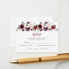 RSVP Roze en Rode Bloemen Quinceañera Informatiekaartje