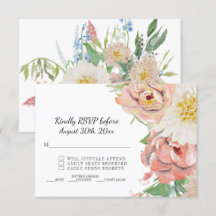 RSVP Roze en Witte Waterverf Bloemige Bruiloft