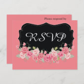 RSVP Roze en Zwart Uitnodiging Briefkaart (Voorkant / Achterkant)