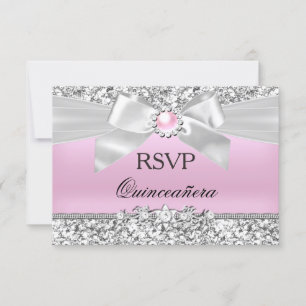RSVP Roze Glitter Parel Boog Quinceanera Kaartje