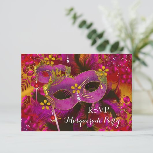 RSVP Roze Goud Bloemmasker Maskerade Party (Staand voorkant)
