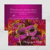 RSVP Roze Goud Bloemmasker Maskerade Party Kaartje (Voorkant / Achterkant)