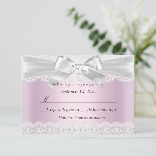 RSVP Roze Kant Kruisdoop 3x5 Kaartje (Staand voorkant)