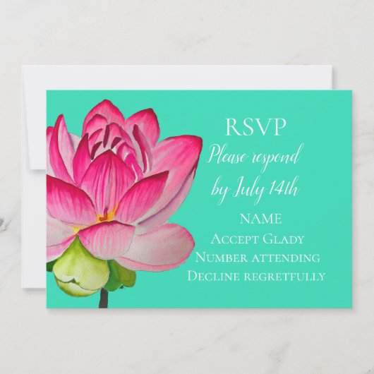 RSVP roze lotus waterverf art flower Kaart (Voorkant)