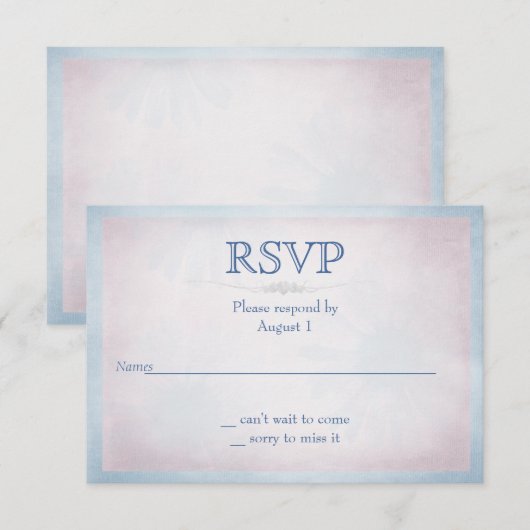 RSVP roze met blauwe rand Kaartje (Voorkant / Achterkant)