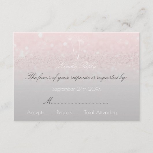 RSVP Roze Rose Glitter Gray Ombre Dandelion Kaartje (Voorkant)