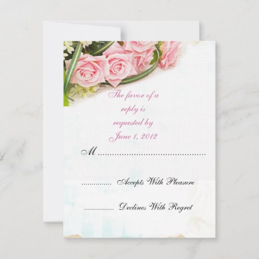 RSVP roze rozen trouwkaarten Kaartje (Voorkant)