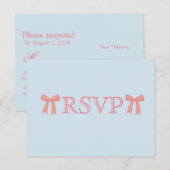 RSVP roze strikken op blauwe achtergrond Uitnodiging Briefkaart (Voorkant / Achterkant)
