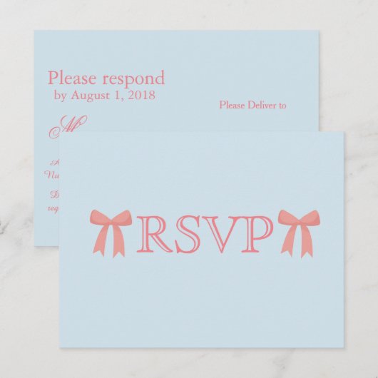 RSVP roze strikken op blauwe achtergrond Uitnodiging Briefkaart (Voorkant / Achterkant)