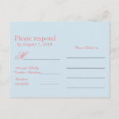 RSVP roze strikken op blauwe achtergrond Uitnodiging Briefkaart (Achterkant)