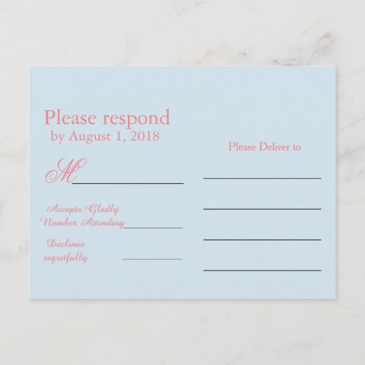 RSVP roze strikken op blauwe achtergrond Uitnodiging Briefkaart (Achterkant)