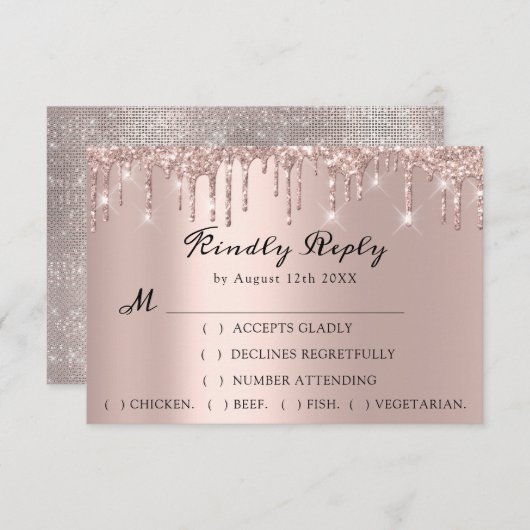 RSVP Roze Trouw Glitter Bruidsfeest Drips (Voorkant / Achterkant)