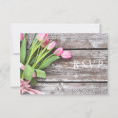 RSVP-roze tulpen en hout RSVP Kaartje (Voorkant)