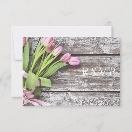 RSVP-roze tulpen en hout RSVP Kaartje (Voorkant)