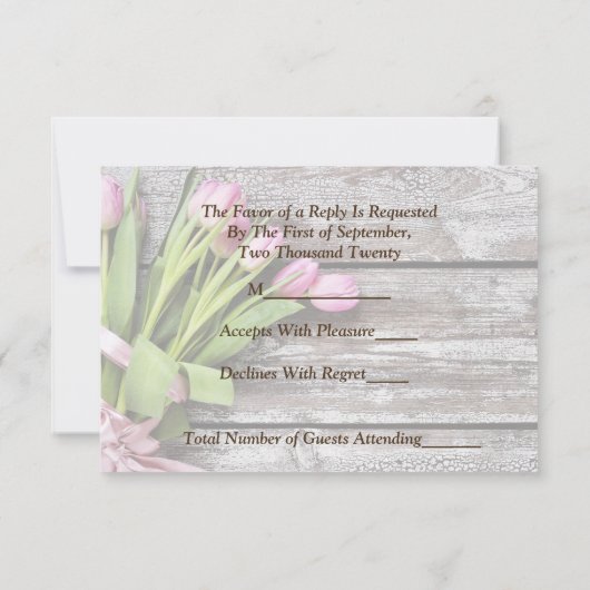 RSVP-roze tulpen en hout RSVP Kaartje (Achterkant)