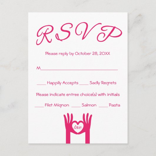 RSVP Roze & Wit Hart Handen van Liefde - Menu (Voorkant)