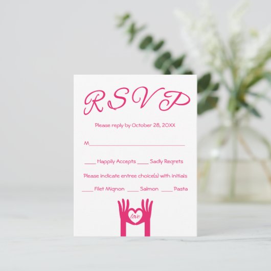 RSVP Roze & Wit Hart Handen van Liefde - Menu (Staand voorkant)