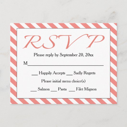 RSVP Roze & Witte Streep Huwelijk / Feest Uitnodiging Briefkaart (Voorkant)